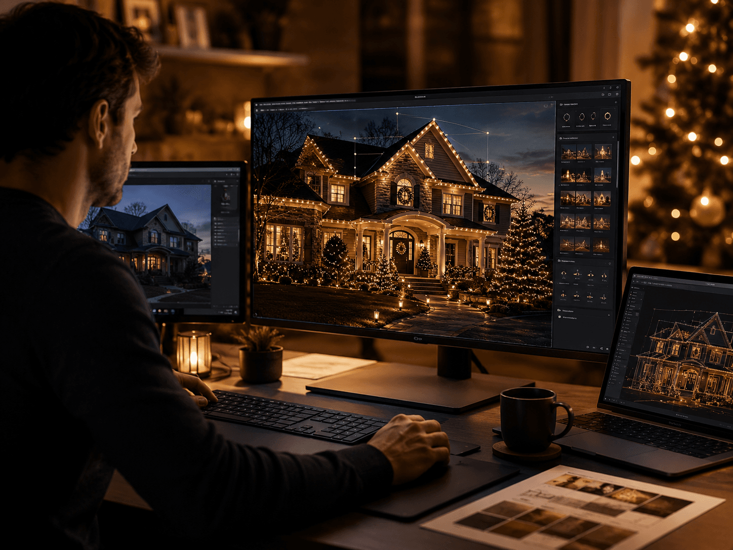 Christmas light design software visualizing a holiday lighting plan on a home