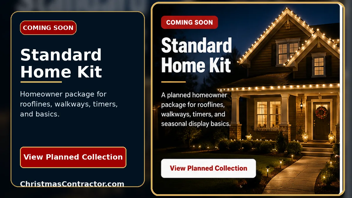 Standard home Christmas light installation kit for rooflines, walkways, timers, and seasonal displays.