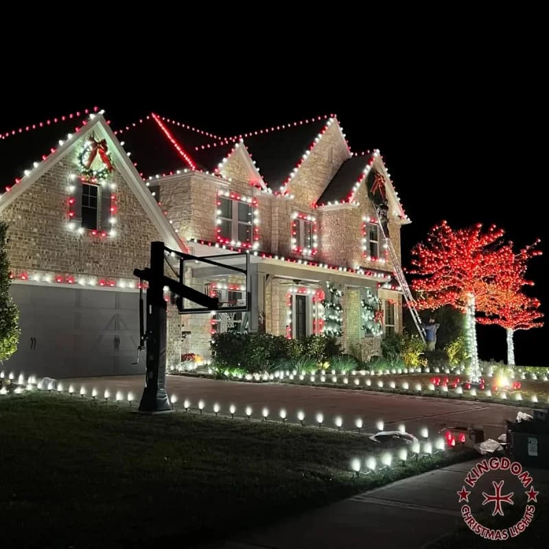 Holiday lighting on walkways, entry, and landscape path lights