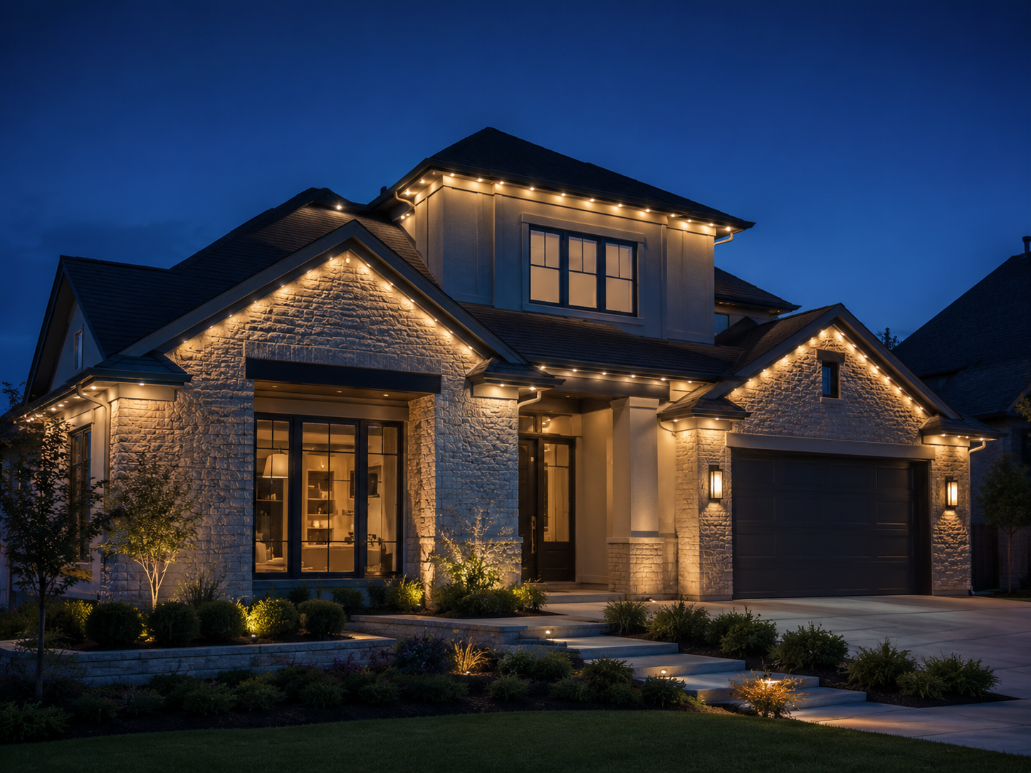 Permanent lighting installation on a home exterior