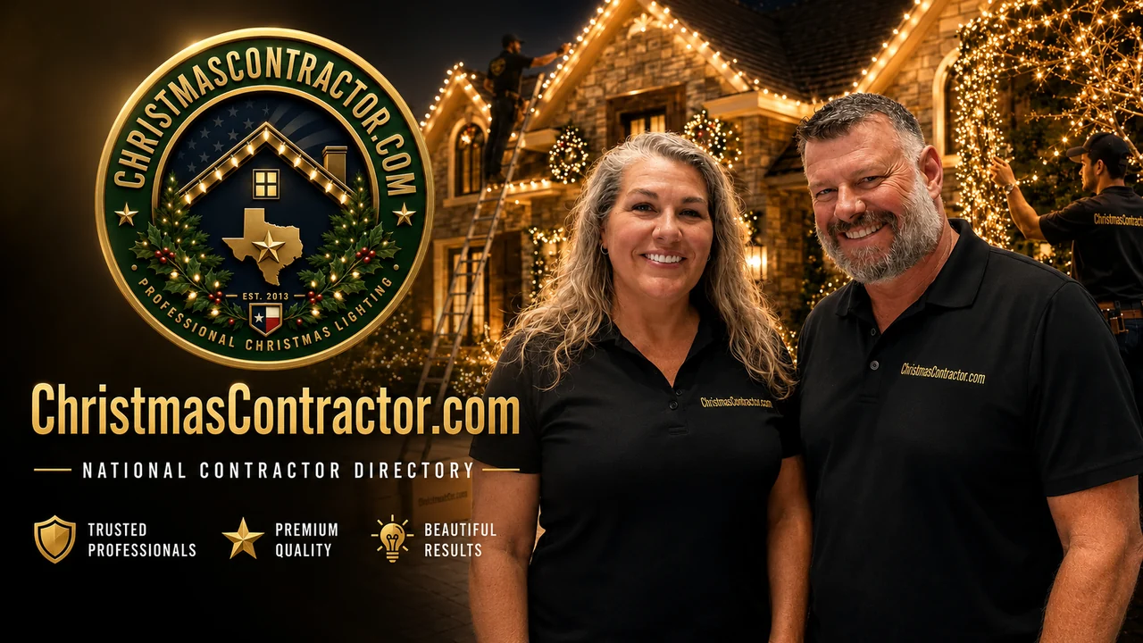 ChristmasContractor.com team at a professionally decorated Christmas lighting installation